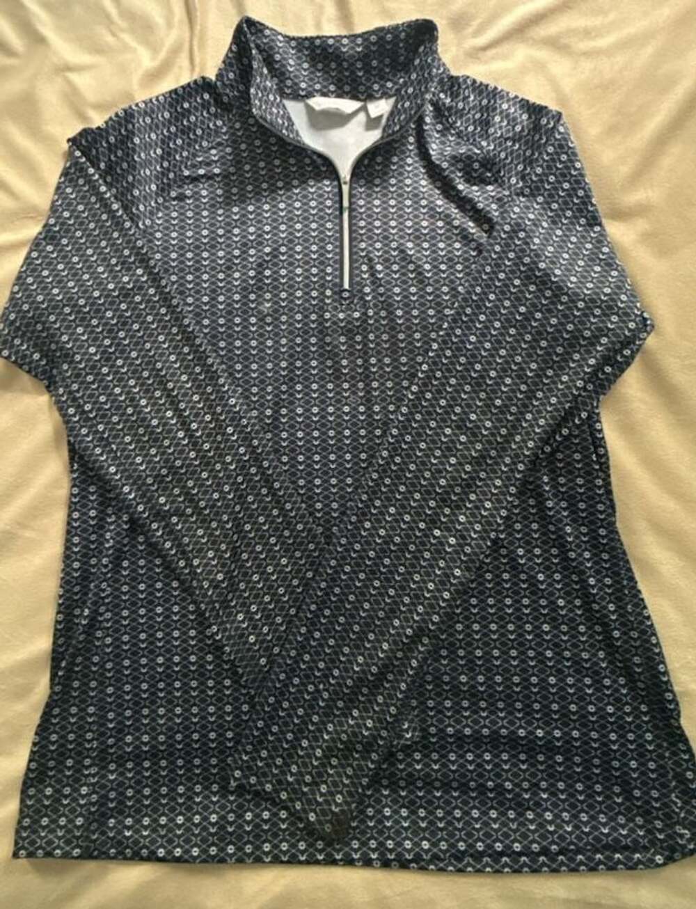 Lady Hagen 1/4 Zip Golf Top Size M Geo Print Long Sleeve Blue White